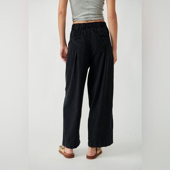 Free People Lotta Love Linen Trouser Tapered Balloon Wide Leg Pants Black sz 0 - Picture 6 of 12